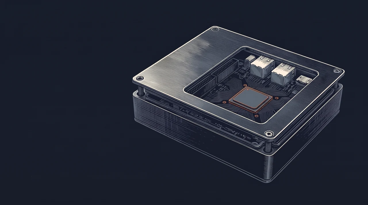 The complete illustrative computer assembly before its layers separate.