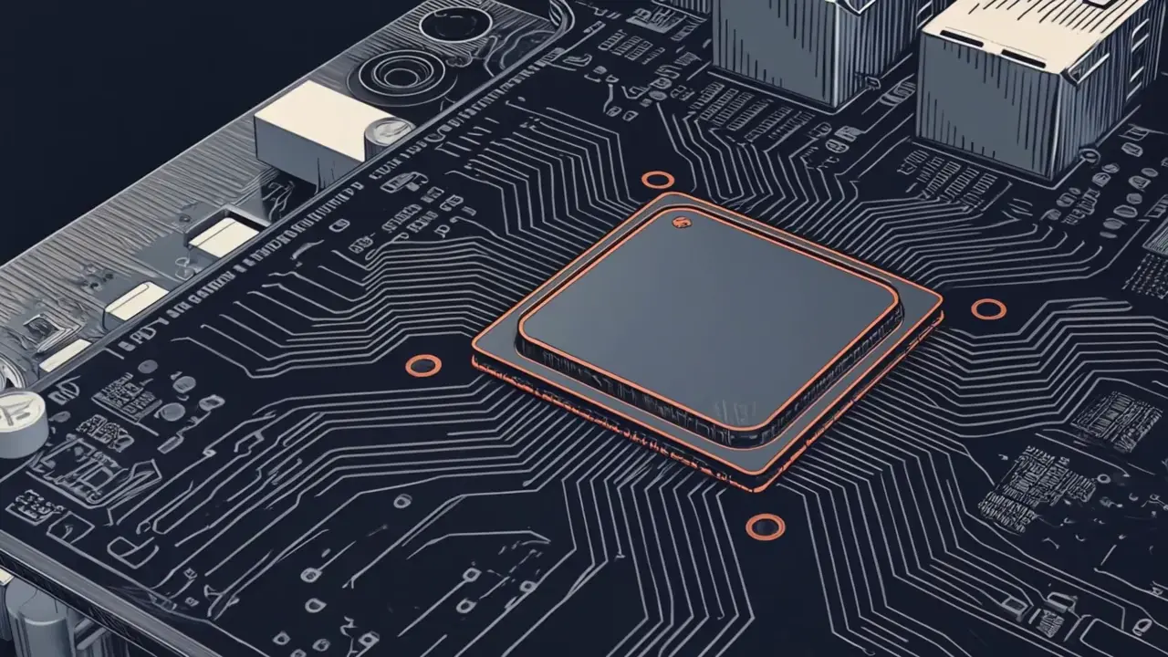 Close view of the selected square component on the same illustrative circuit board.